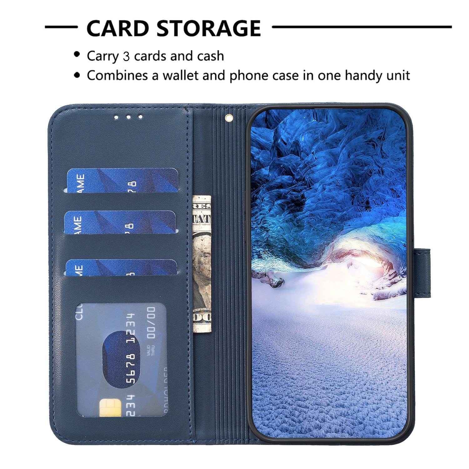 For Motorola Moto G34 5G Leather Case Clover Pattern Wallet Phone Cover - Blue For Motorola Moto G34 5G Leather Case Clover Pattern Wallet Phone Cover - Blue